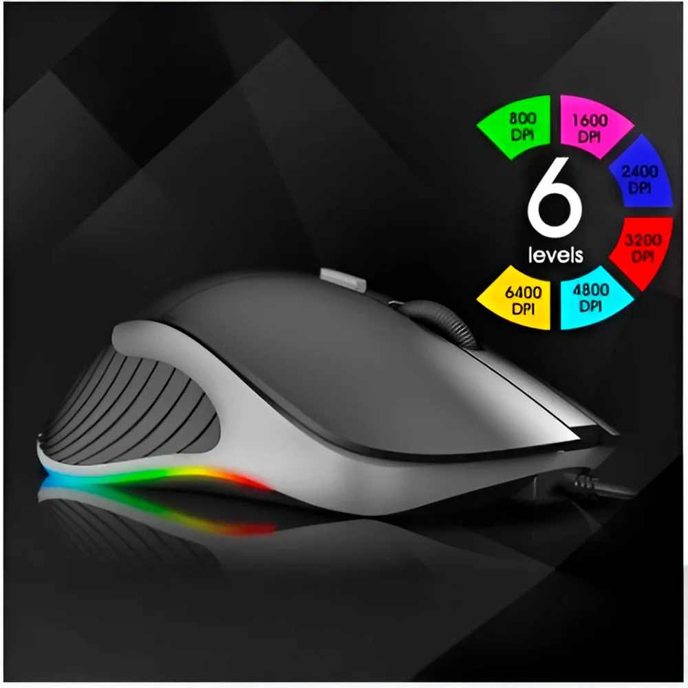 Imagem 5 de 5 do produto Mouse Gamer Óptico RGB Com Fio Usb 6 Botoes