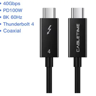 Cabo Usb Tipo C Thunderbolt 4 8k 40gbps 100w Cabletime 1,8 Metros