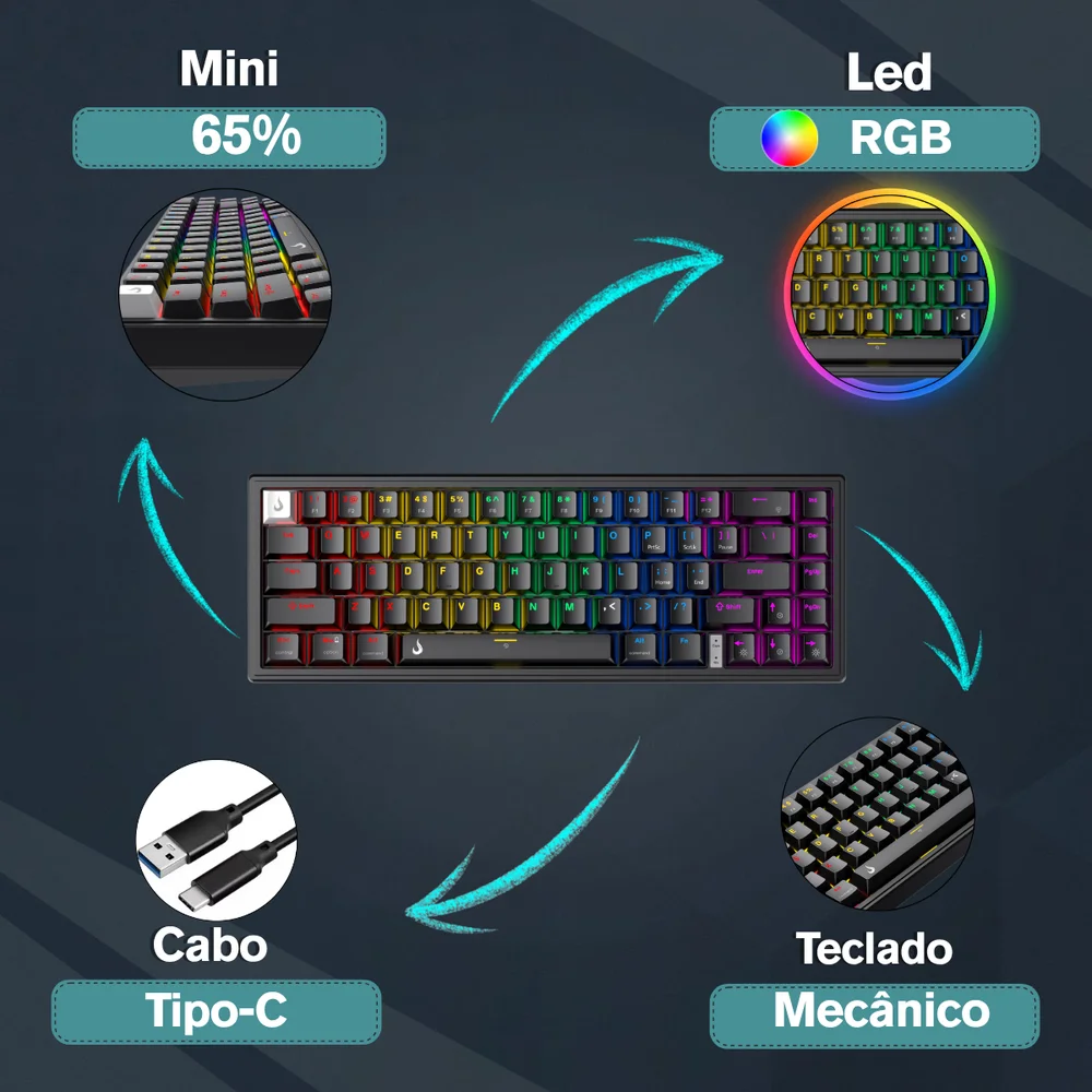 Teclado Mecanico Rise Mode Gm1 Pro Black RGB Switch Outemu Brown - Rm-tcm-gm1p-bbro. Teclado Mecanico Rise Mode Gm1 Pro Black RGB Switch Outemu Brown - Rm-tcm-gm1p-bbro.