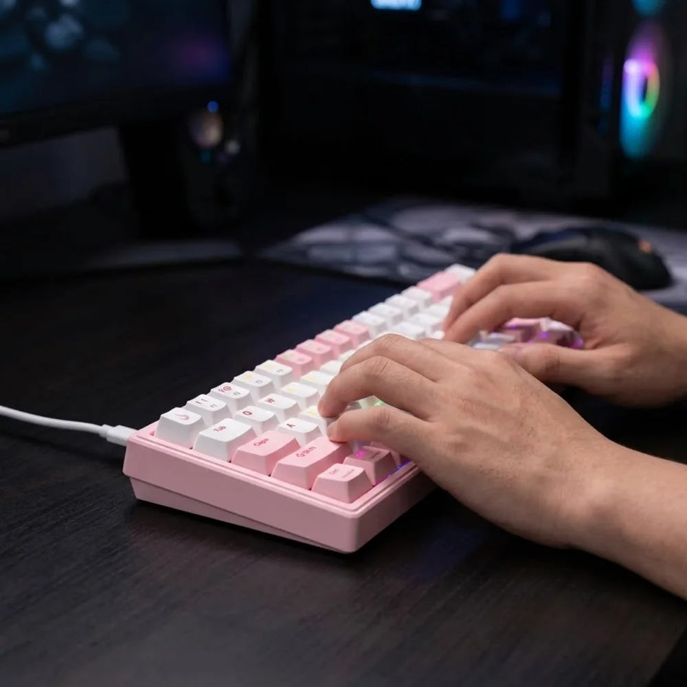 Imagem 3 de 5 do produto Teclado Mecanico Rise Mode Gm1 Pro White And Pink RGB Switch Outemu Blue - Rm-tcm-gm1p-wpblue.