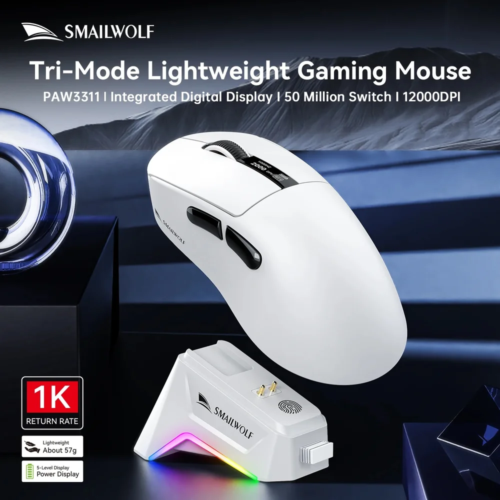 Imagem 2 de 5 do produto Mouse Smailwolf M6 Paw3311 12000dpi 1khz Tri-mode Branco