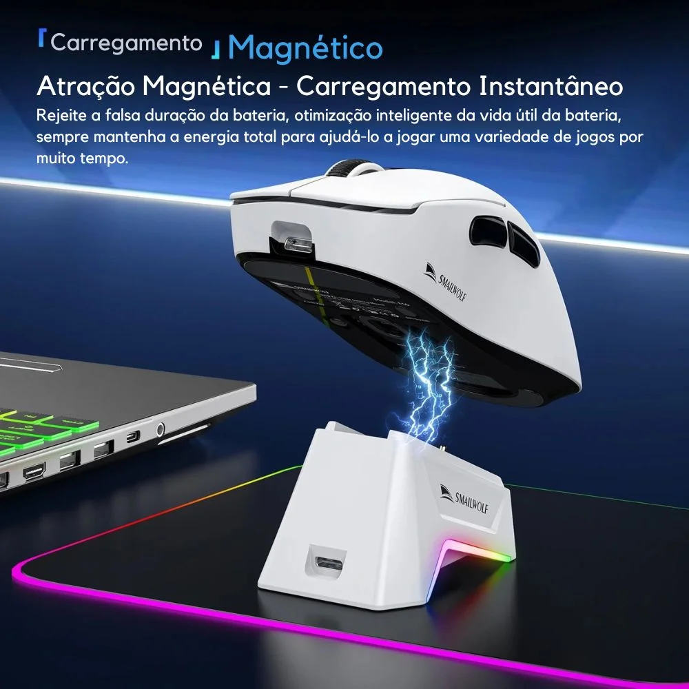 Imagem 4 de 5 do produto Mouse Smailwolf M6 Paw3311 12000dpi 1khz Tri-mode Branco
