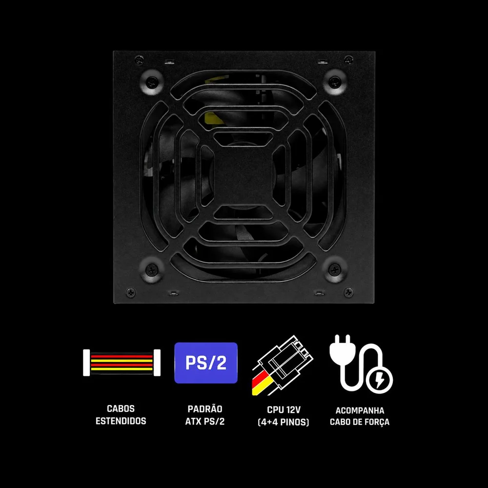 Imagem 4 de 5 do produto Fonte Bluecase 500w 120mm Atx Pfc Passivo C/cabo Flat Preto -  Blu500-cmps2