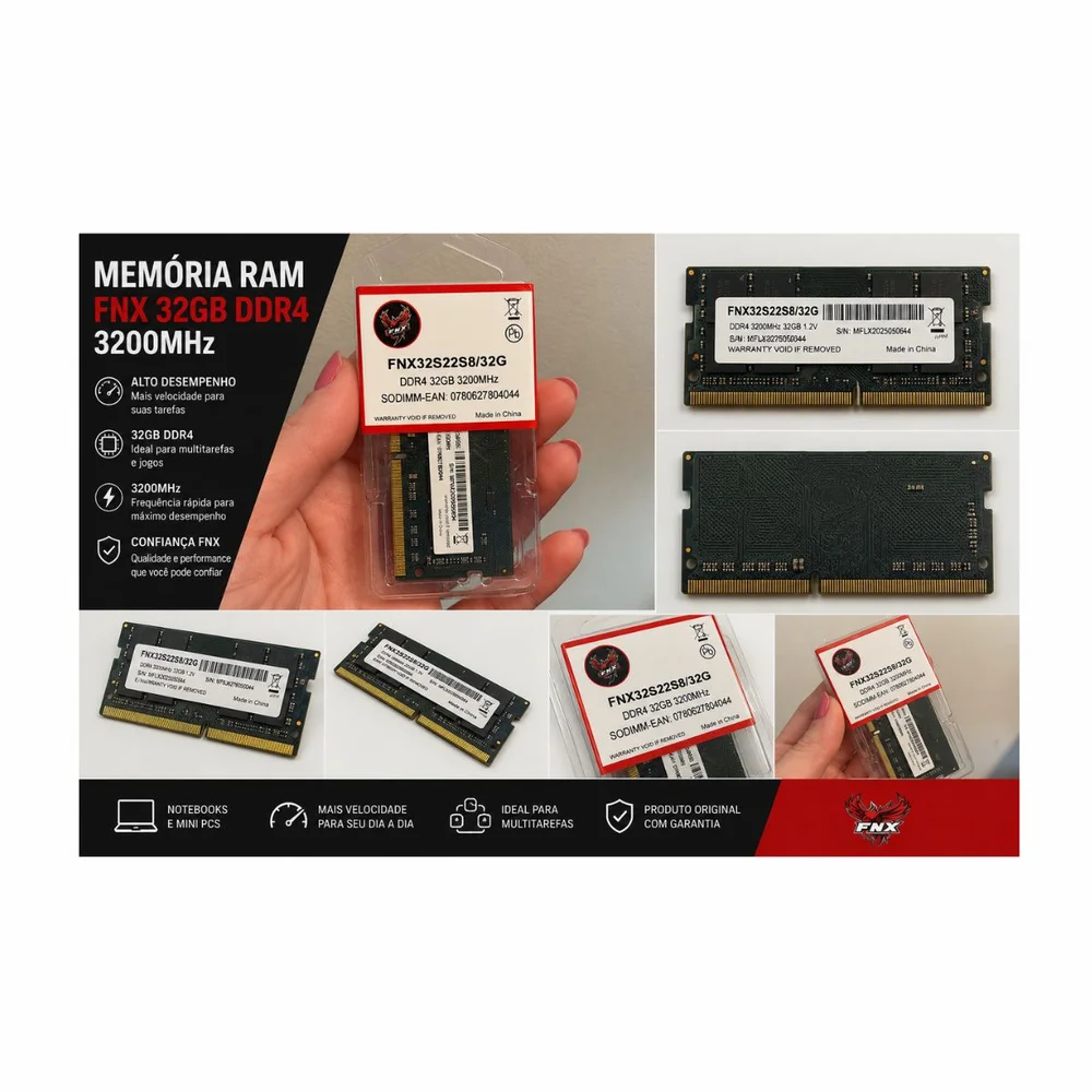 Memória Notebook 32gb Ddr4 3200mhz Fnx Fnx32s22s8/32g So-dimm Memória Notebook 32gb Ddr4 3200mhz Fnx Fnx32s22s8/32g So-dimm