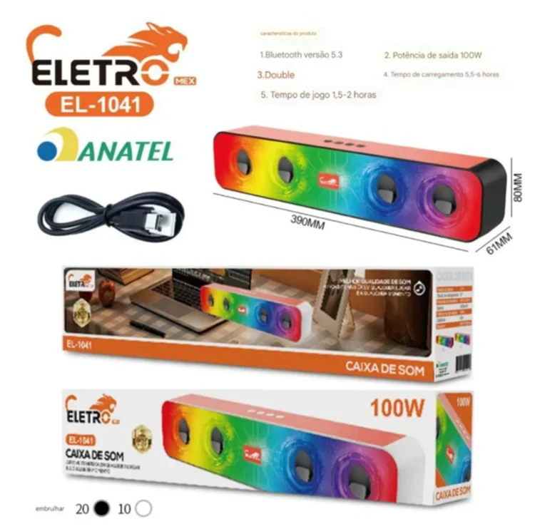 Imagem 3 de 3 do produto Caixa De Som Subwoofer Bluetooth Recarregavel 100w Usb Eletro Mex El-1041