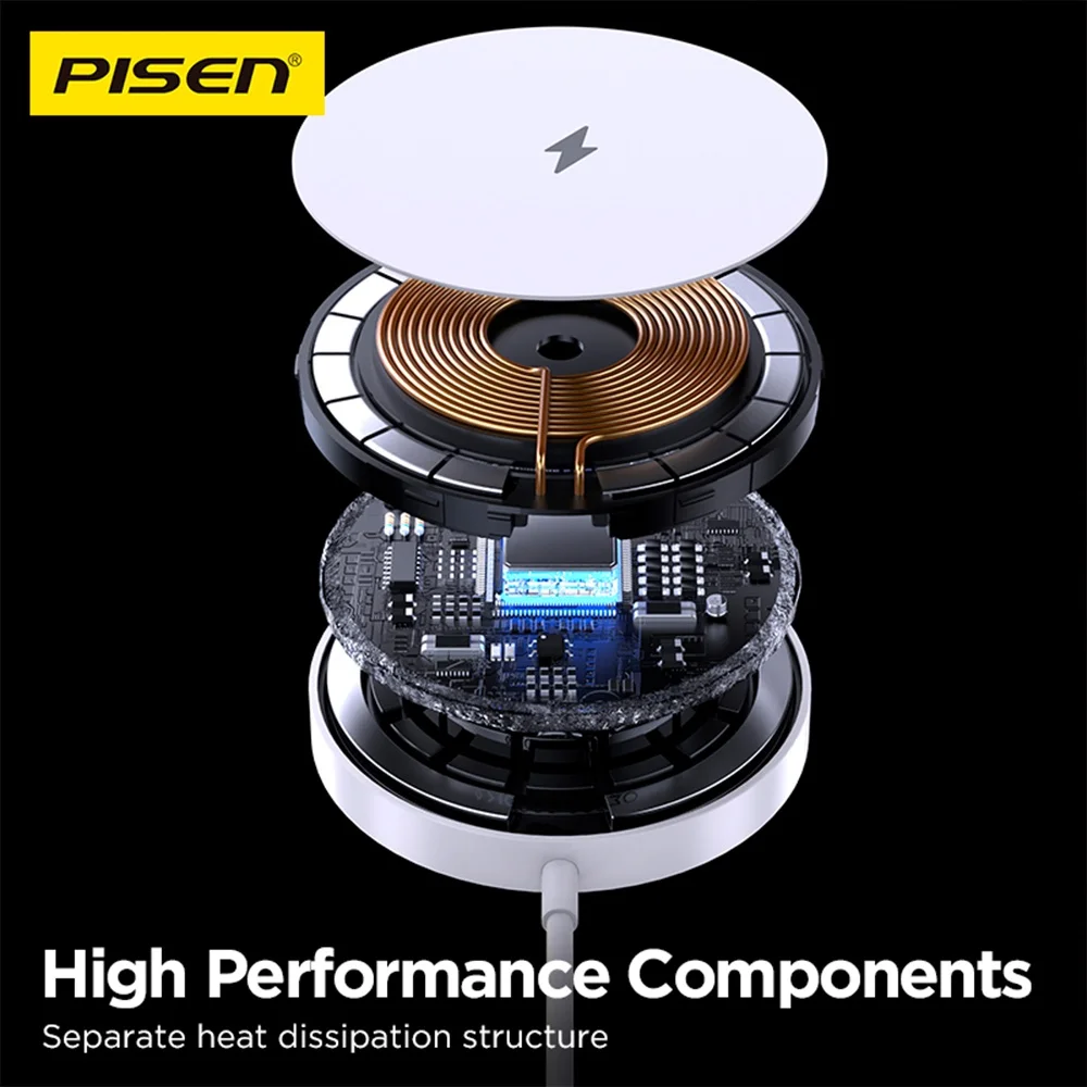 Imagem 3 de 5 do produto Carregador Magnético Pisen Tp-c74 Sem Fio Máx 15w Branco