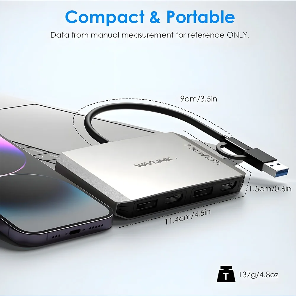 Imagem 2 de 5 do produto Hub Usb A/c Wavlink Para Displayport 5k/60hz HDMI 4k/60