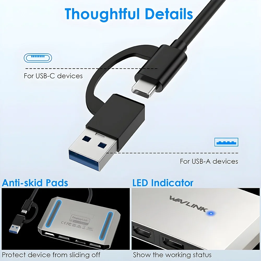 Imagem 4 de 5 do produto Hub Usb A/c Wavlink Para Displayport 5k/60hz HDMI 4k/60