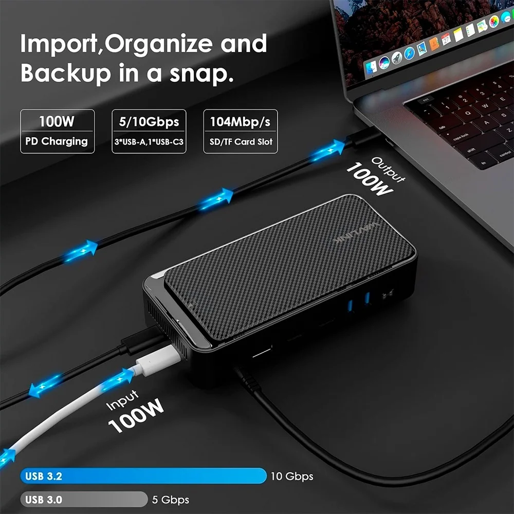 Imagem 3 de 5 do produto Hub Estação Acoplamento Usb C Wavlink 13in1 4k60hz Preto