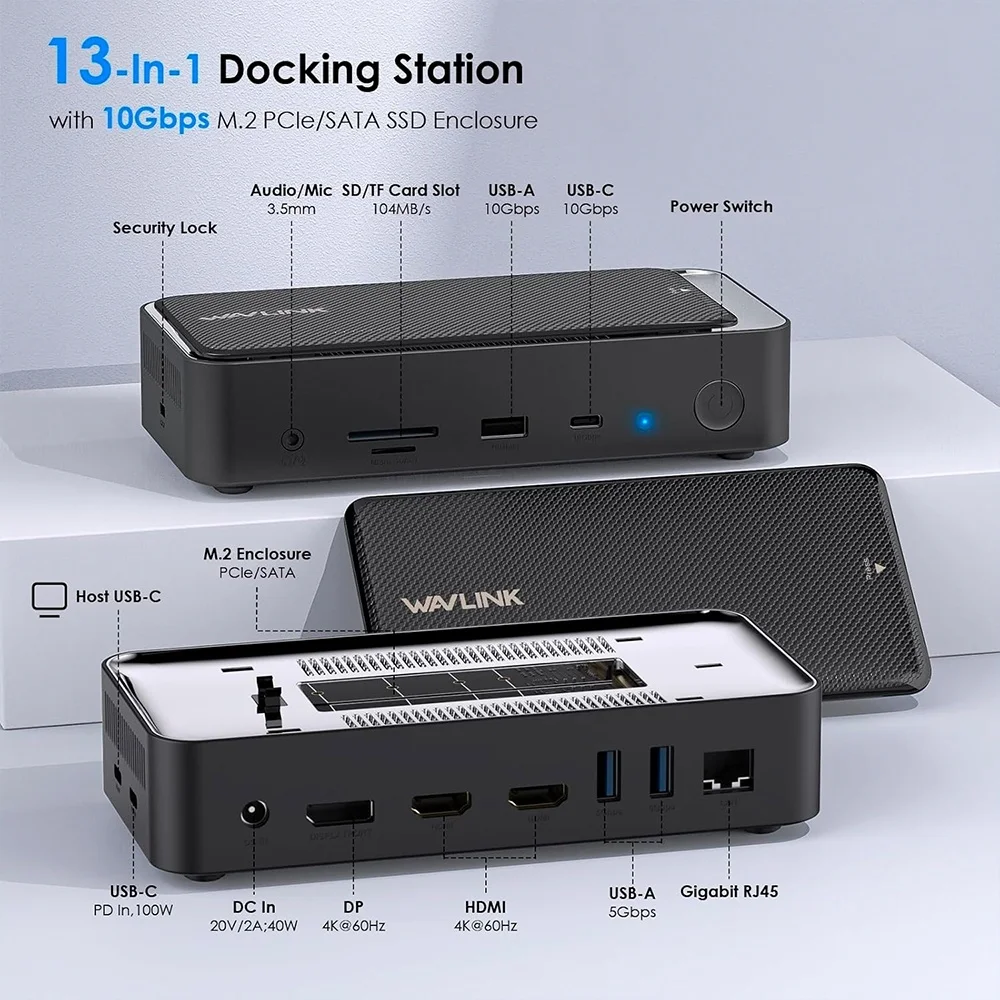 Imagem 4 de 5 do produto Hub Estação Acoplamento Usb C Wavlink 13in1 4k60hz Preto