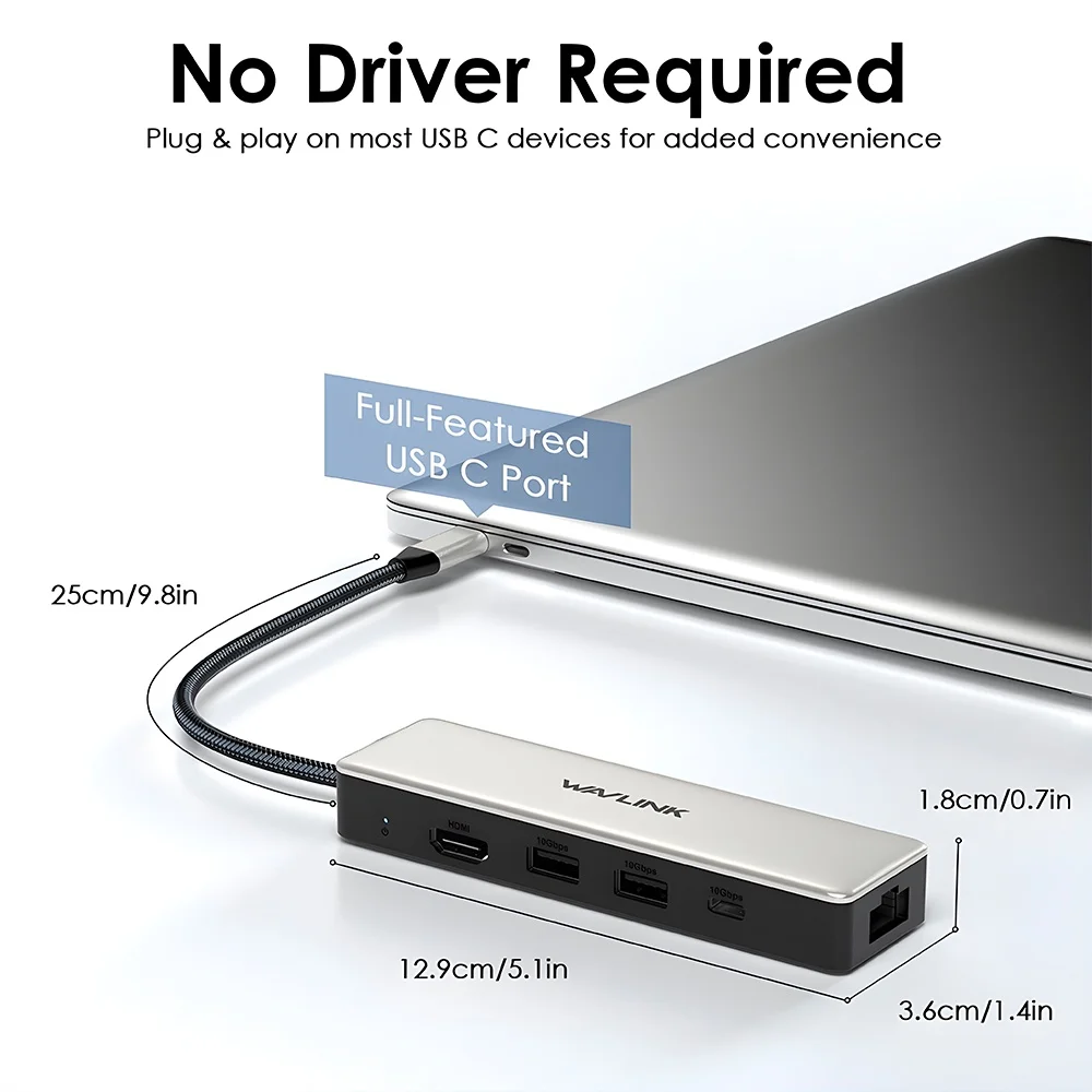 Imagem 2 de 5 do produto Hub Usb C Wavlink P/rj45 2.5gbps Usb C/a HDMI 4k Pd 100w