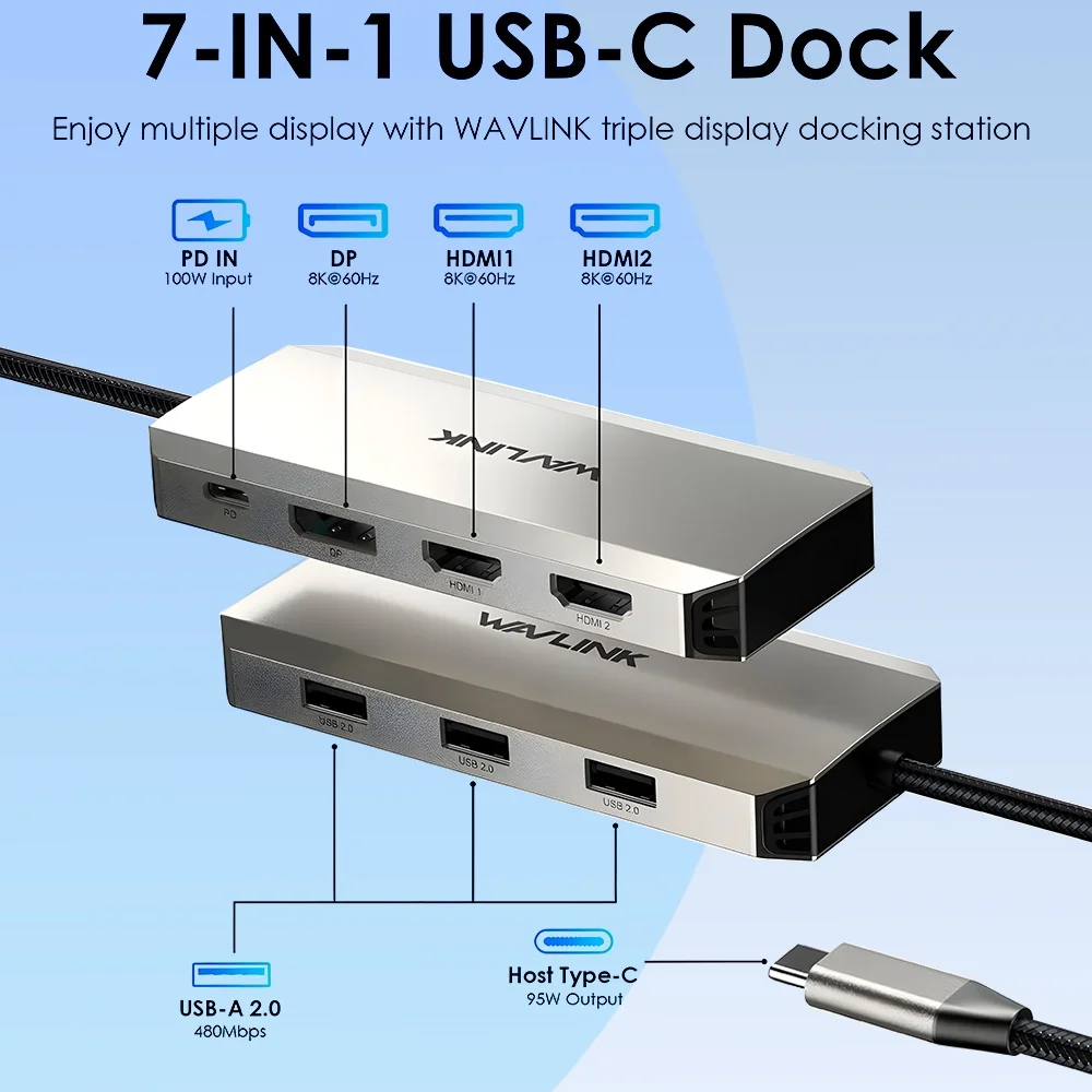 Imagem 3 de 5 do produto Hub Usb C Wavlink 7 Em 1 Docking Station 4k/60hz Pd 100w