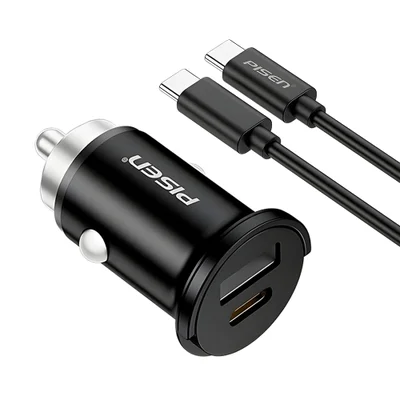 Carregador Veícular Pisen Tp-c77 Usb-c/a 20w + Cabo Preto