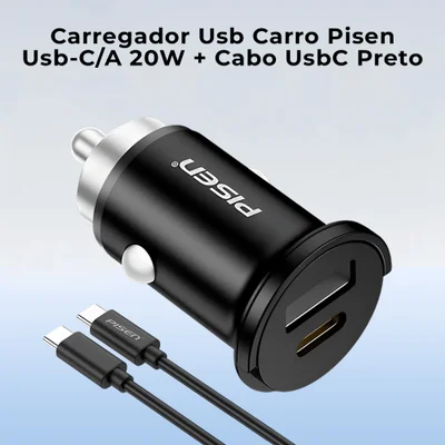 Carregador Veícular Pisen Tp-c77 Usb-c/a 20w + Cabo Preto — foto 2