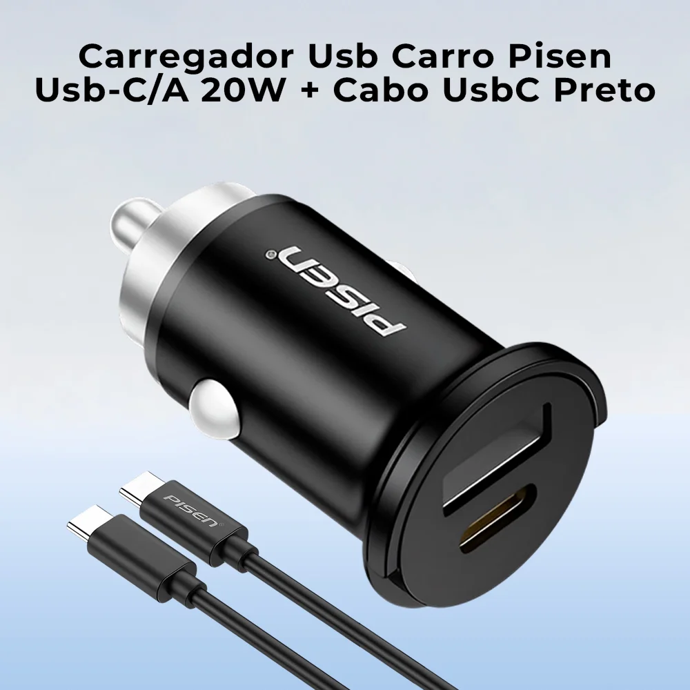 Imagem 2 de 2 do produto Carregador Veícular Pisen Tp-c77 Usb-c/a 20w + Cabo Preto