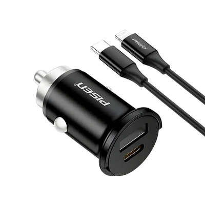Carregador Usb-c/a P/veículo Pisen Tp-c77 20w + Cabo Preto