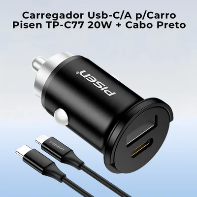 Carregador Usb-c/a P/veículo Pisen Tp-c77 20w + Cabo Preto — foto 2