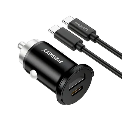 Carregador Usb A/c P/veículo Pisen Tp-c73 30w + Cabo Preto