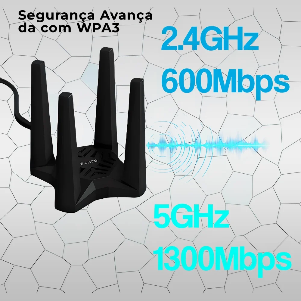 Imagem 3 de 5 do produto Adaptador Usb A Wifi Wavlink Ac1900 Banda Dupla PC Preto