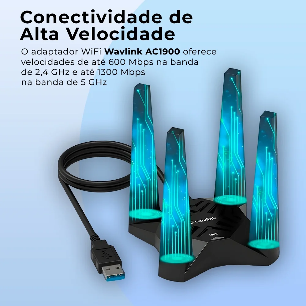 Imagem 4 de 5 do produto Adaptador Usb A Wifi Wavlink Ac1900 Banda Dupla PC Preto