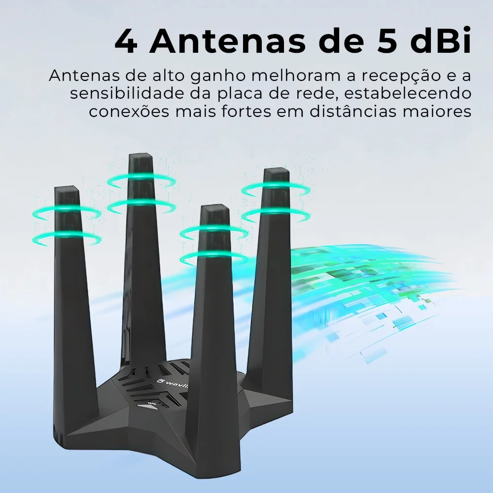 Imagem 5 de 5 do produto Adaptador Usb A Wifi Wavlink Ac1900 Banda Dupla PC Preto