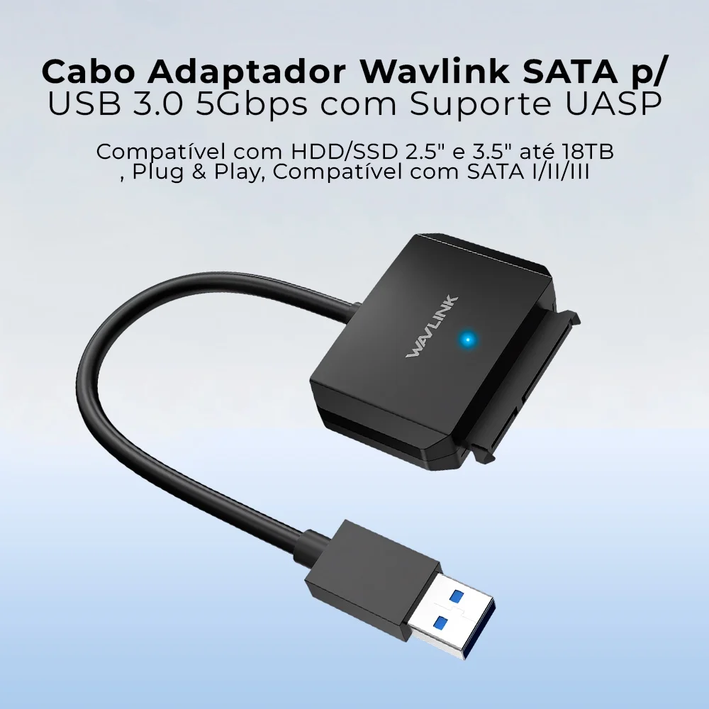 Imagem 2 de 5 do produto Cabo Disco Rígido Externo Wavlink Sata Para Usb A Preto
