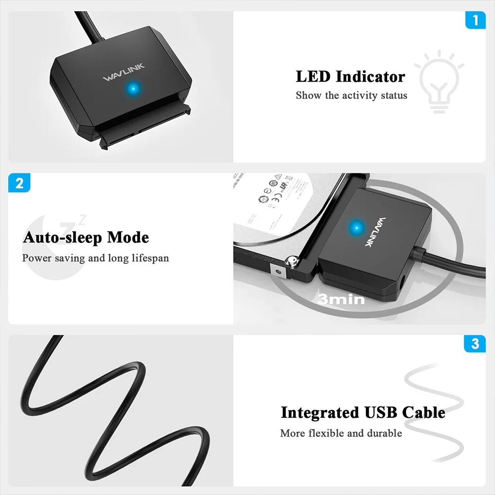 Imagem 5 de 5 do produto Cabo Disco Rígido Externo Wavlink Sata Para Usb A Preto