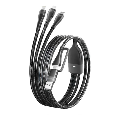 Cabo Usb Pisen 3 In 1 Usb A/c/v8 E Lightning 1.2m Preto