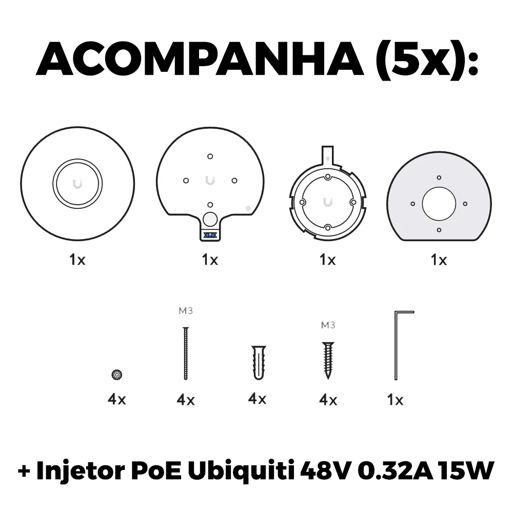 Imagem 3 de 5 do produto 5 Roteadores Wi-fi 6 Access Point 3.0 Gbps + 5 Injetores Poe | 5 U6+ Ubiquiti Com 5 Fontes 48v 15w