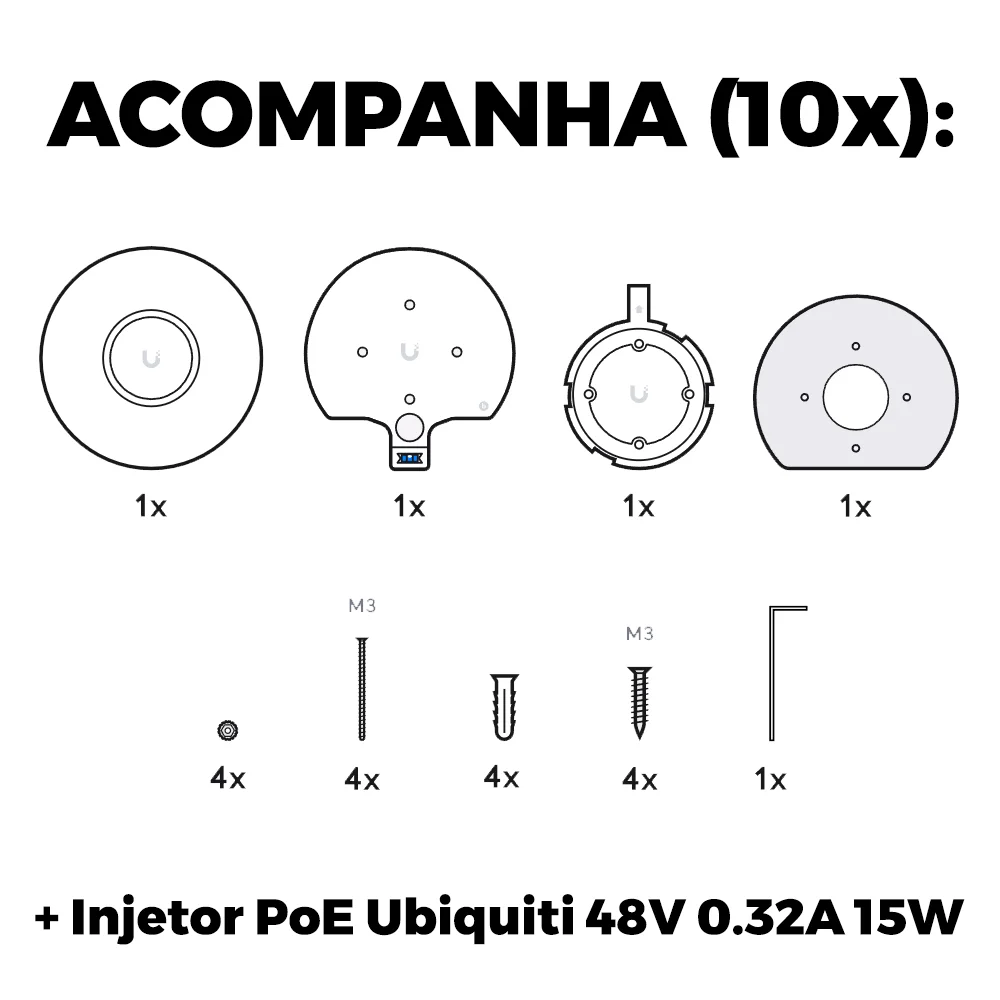 Imagem 3 de 5 do produto 10 Roteadores Wi-fi 6 Access Point 3.0 Gbps + 10 Injetores Poe | 10 U6+ Ubiquiti Com 10 Fontes 48v 15w