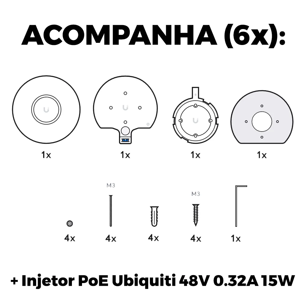 Imagem 3 de 5 do produto 6 Roteadores Wi-fi 6 Access Point 3.0 Gbps + 6 Injetores Poe | 6 U6+ Ubiquiti Com 6 Fontes 48v 15w