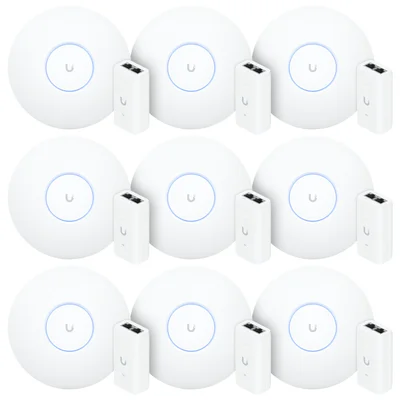 9 Roteadores Wi-fi 6 Access Point 3.0 Gbps + 9 Injetores Poe | 9 U6+ Ubiquiti Com 9 Fontes 48v 15w