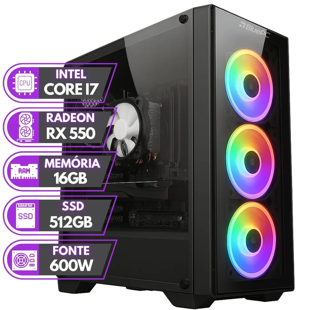 PC Gamer Balão.info Rush - Intel Core i7 16gb Ram Radeon Rx 550 4gb SSD 512gb - Pgbp-rus1003