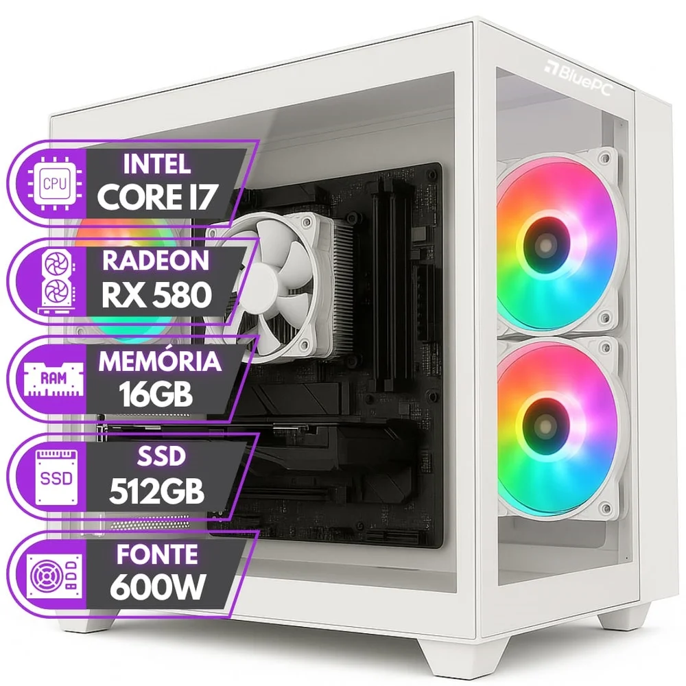 PC Gamer Balão.info Rush - Intel Core i7 16gb Ram Radeon Rx 580 8GB SSD 512gb Branco - Pgbp-rus1034