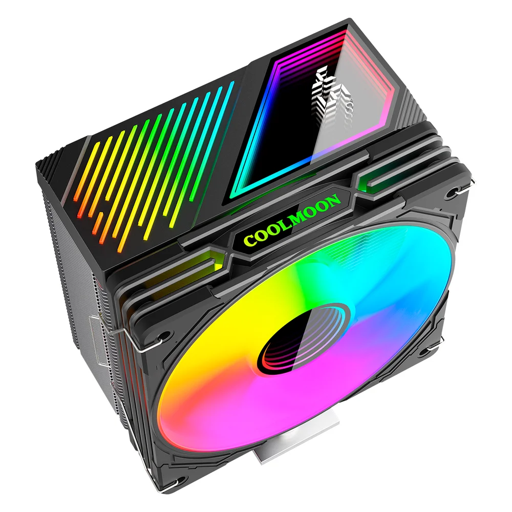 Air Cooler Gamer GT600 para AMD/Intel, 6 Heat Pipes, Preto, ARGB com Visor de Temperatura, Coolmoon GT-600 Air Cooler Gamer GT600 para AMD/Intel, 6 Heat Pipes, Preto, ARGB com Visor de Temperatura, Coolmoon GT-600
