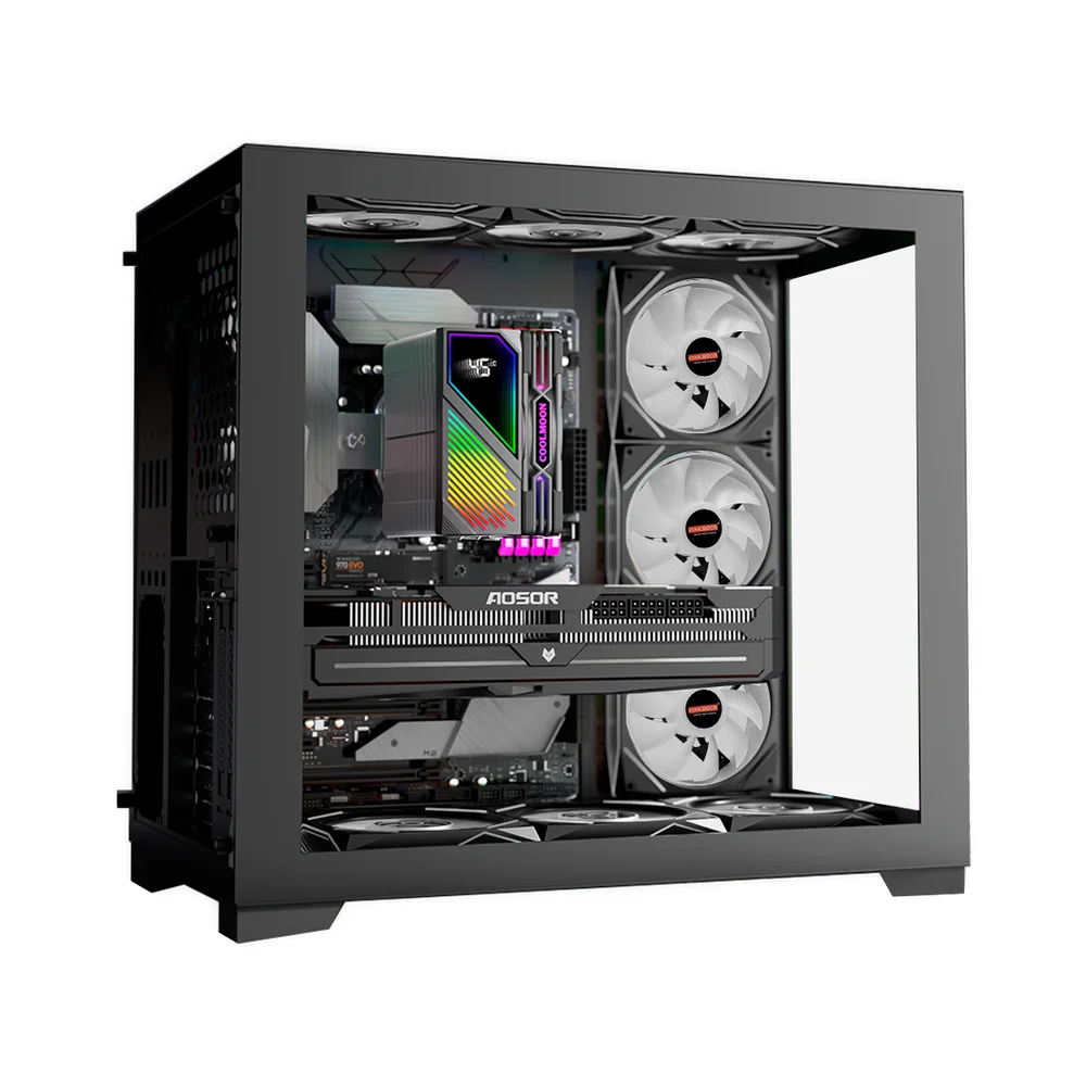 Air Cooler Gamer GT600 para AMD/Intel, 6 Heat Pipes, Preto, ARGB com Visor de Temperatura, Coolmoon GT-600 Air Cooler Gamer GT600 para AMD/Intel, 6 Heat Pipes, Preto, ARGB com Visor de Temperatura, Coolmoon GT-600