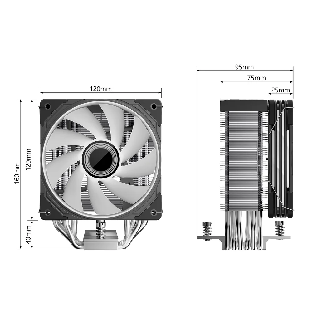 Air Cooler Gamer GT600 para AMD/Intel, 6 Heat Pipes, Preto, ARGB com Visor de Temperatura, Coolmoon GT-600 Air Cooler Gamer GT600 para AMD/Intel, 6 Heat Pipes, Preto, ARGB com Visor de Temperatura, Coolmoon GT-600