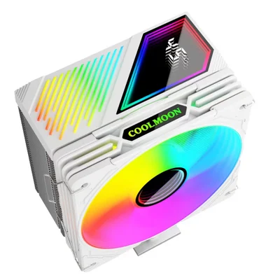 Air Cooler Gamer GT600 para AMD/Intel, 6 Heat Pipes, Branco, ARGB com Visor de Temperatura, Coolmoon GT-600