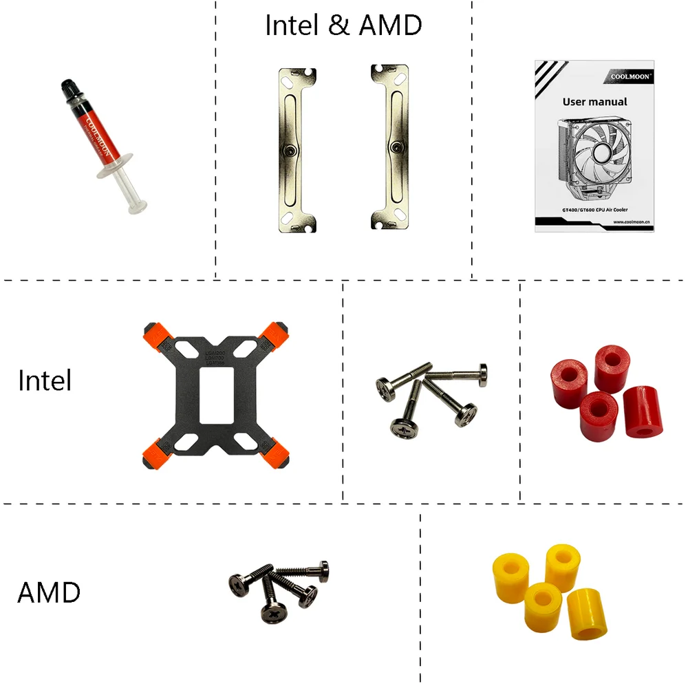 Imagem 2 de 5 do produto Air Cooler Gamer GT600 para AMD/Intel, 6 Heat Pipes, Branco, ARGB com Visor de Temperatura, Coolmoon GT-600