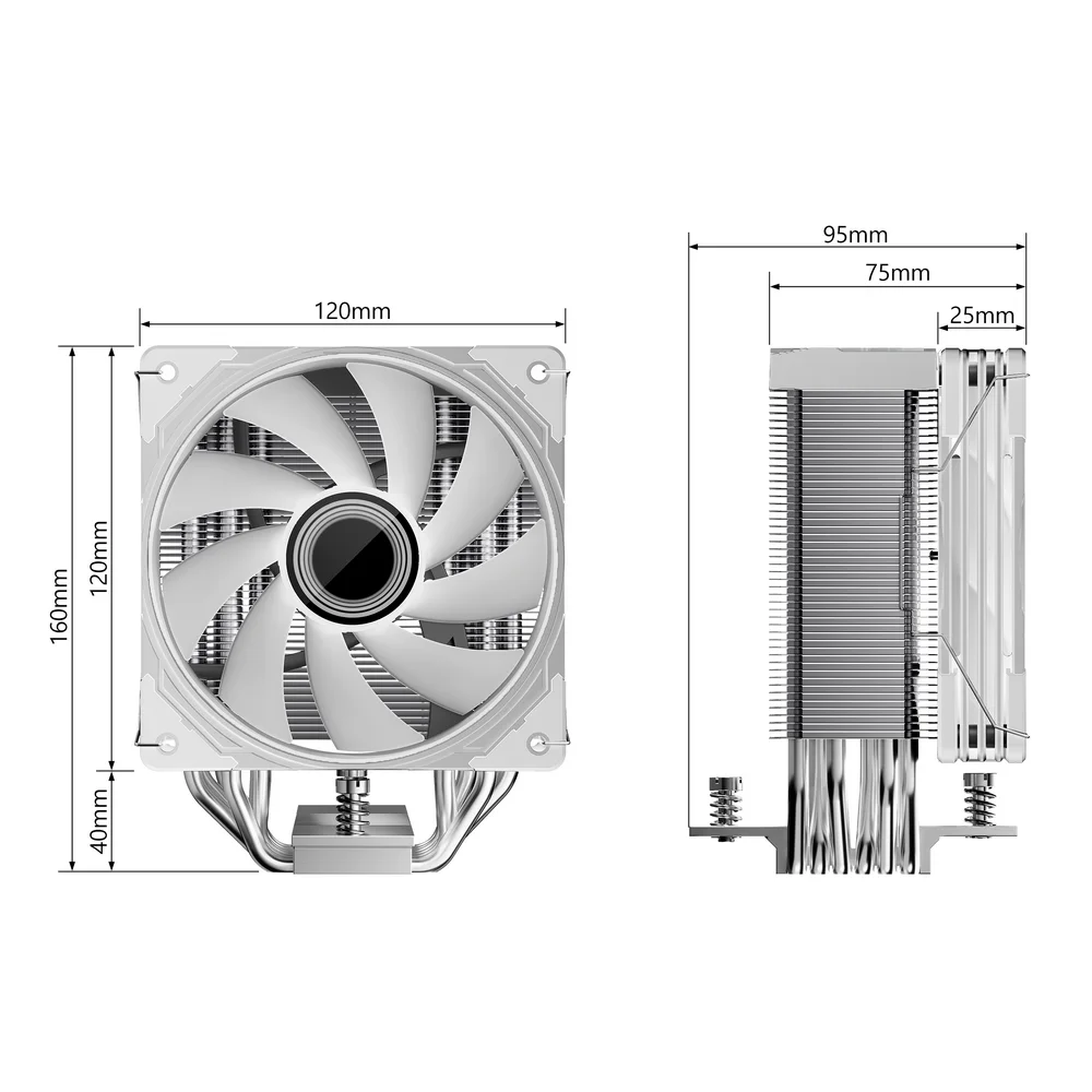 Imagem 4 de 5 do produto Air Cooler Gamer GT600 para AMD/Intel, 6 Heat Pipes, Branco, ARGB com Visor de Temperatura, Coolmoon GT-600