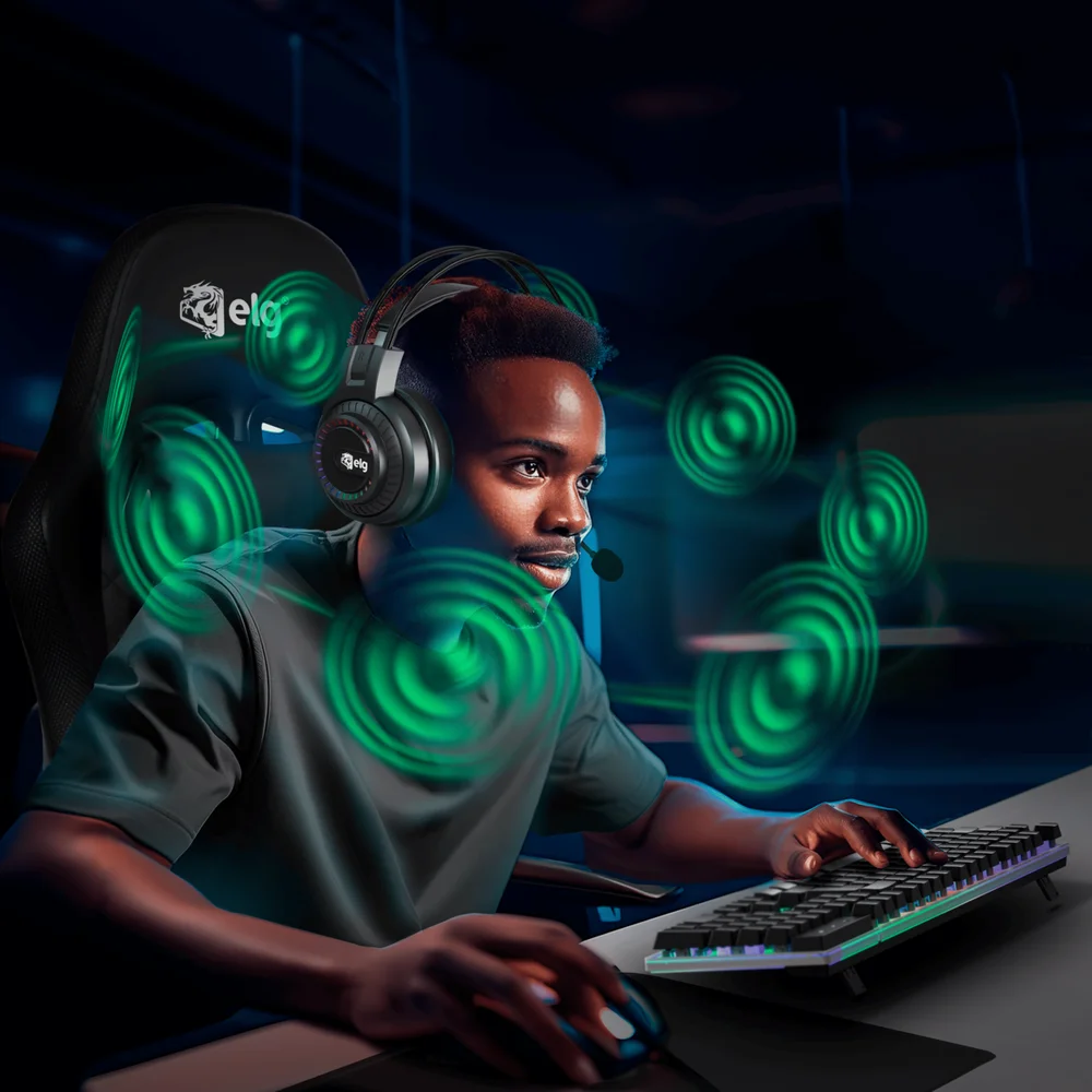 Imagem 3 de 5 do produto Headset Gamer Mizar, 3d Surround 7.1, RGB, Microfone Omnidirecional, Cabo Nylon Usb, Preto, Hgmz, Elg