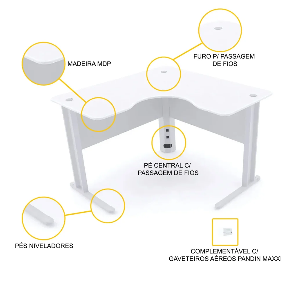 Imagem 2 de 3 do produto Mesa Em L P/ Escritório 130x130 Pandin Maxxi - Branco