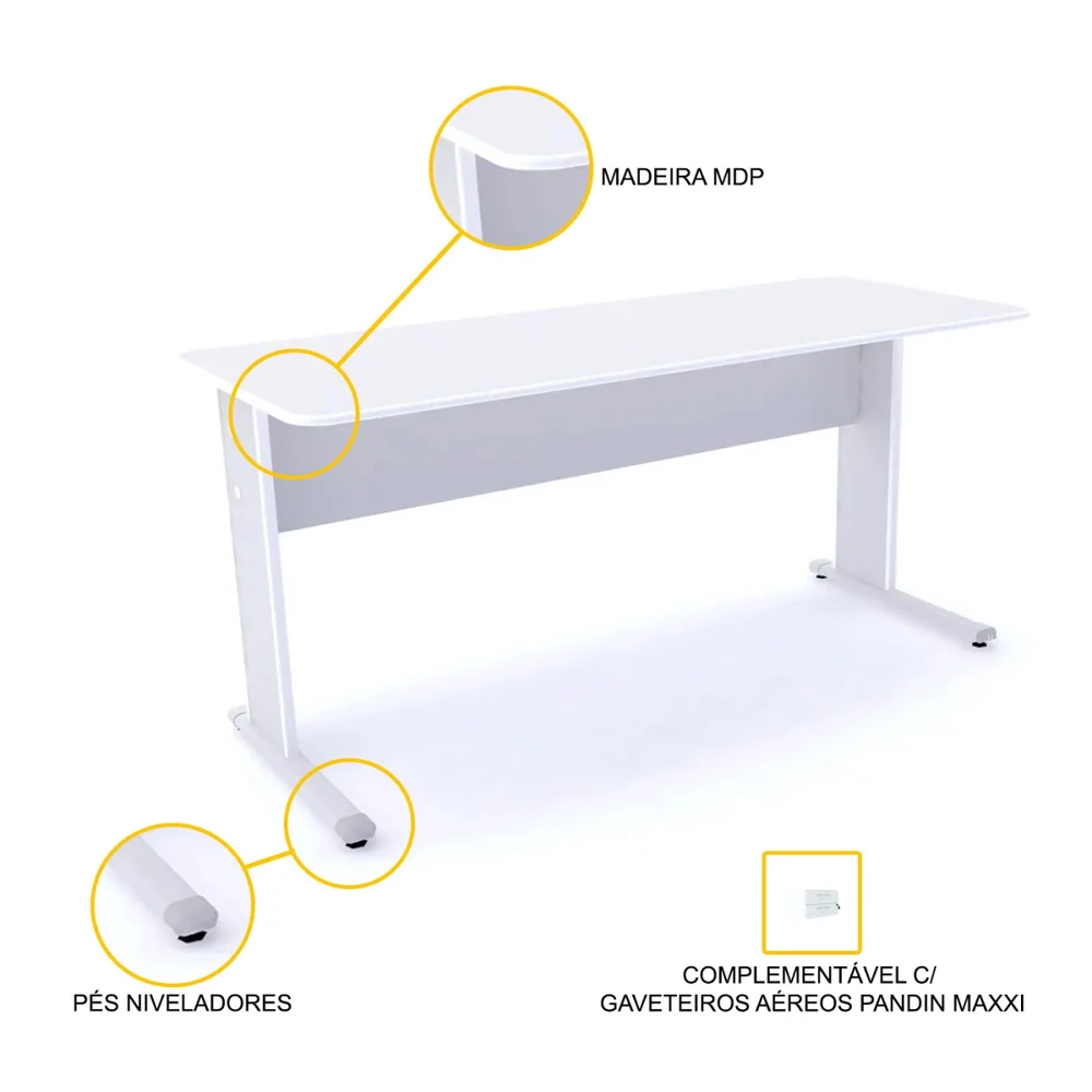 Imagem 2 de 3 do produto Mesa P/ Escritório 152x61 Pandin Maxxi - Branco