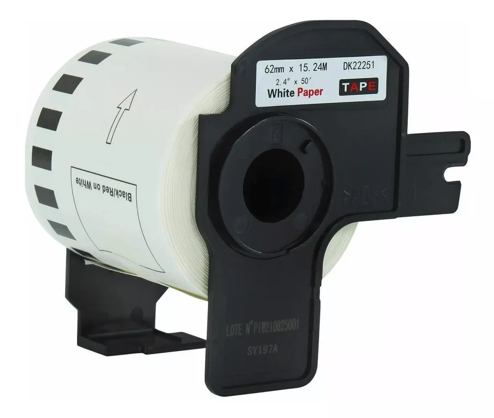 Rolo De Etiqueta Termica Compativel Brother Dk22251 - 62mmx15,24mts Continua Preto/vermelho