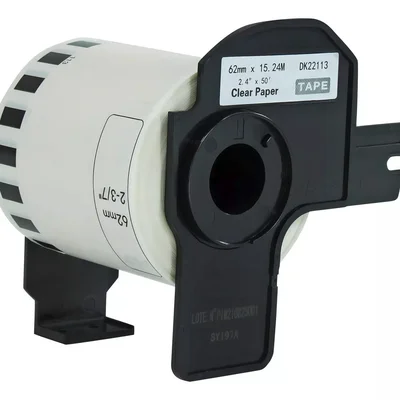 Rolo De Etiqueta Termica Compativel Brother Dk22113 - 62mmx15,24mts Continua Preto/transp