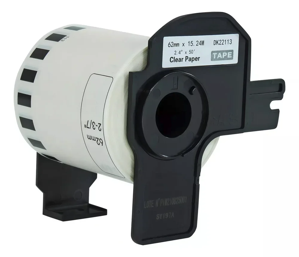 Imagem 1 de 2 do produto Rolo De Etiqueta Termica Compativel Brother Dk22113 - 62mmx15,24mts Continua Preto/transp