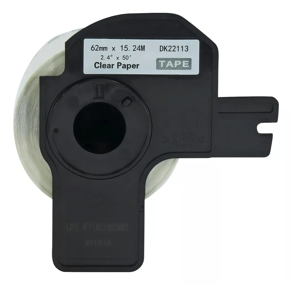Imagem 2 de 2 do produto Rolo De Etiqueta Termica Compativel Brother Dk22113 - 62mmx15,24mts Continua Preto/transp