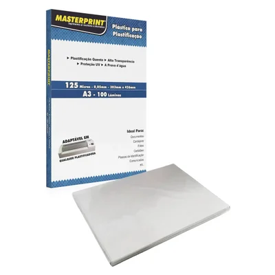 Plastico Para Plastificação 125 Micras - 0,05mm - 303mm X 426mm A3 - 100 Lâminas