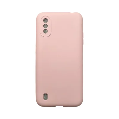 Capa Samsung A01 Silicone Aveludada Protege Câmera Colorida Capinha Anti Impacto A01:rosa 01