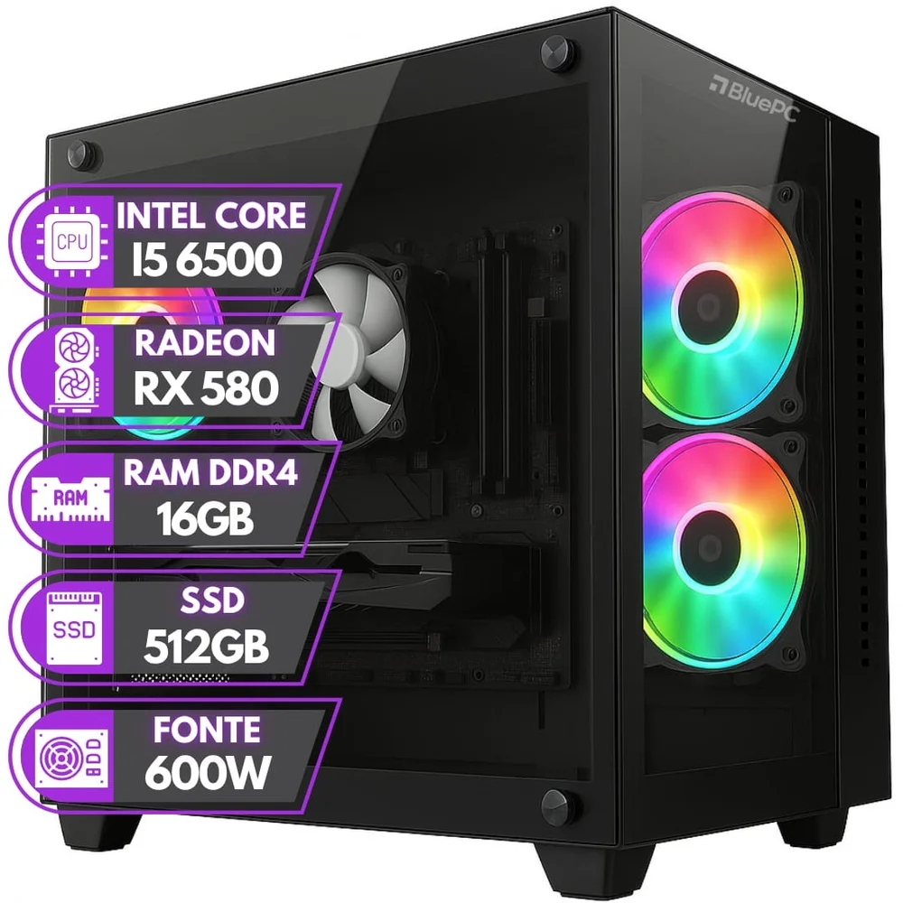 PC Gamer Balão.info Rush - Intel Core i5 6500 16gb Ddr4 Radeon Rx 580 8GB SSD 512gb - Pgbp-rus1022